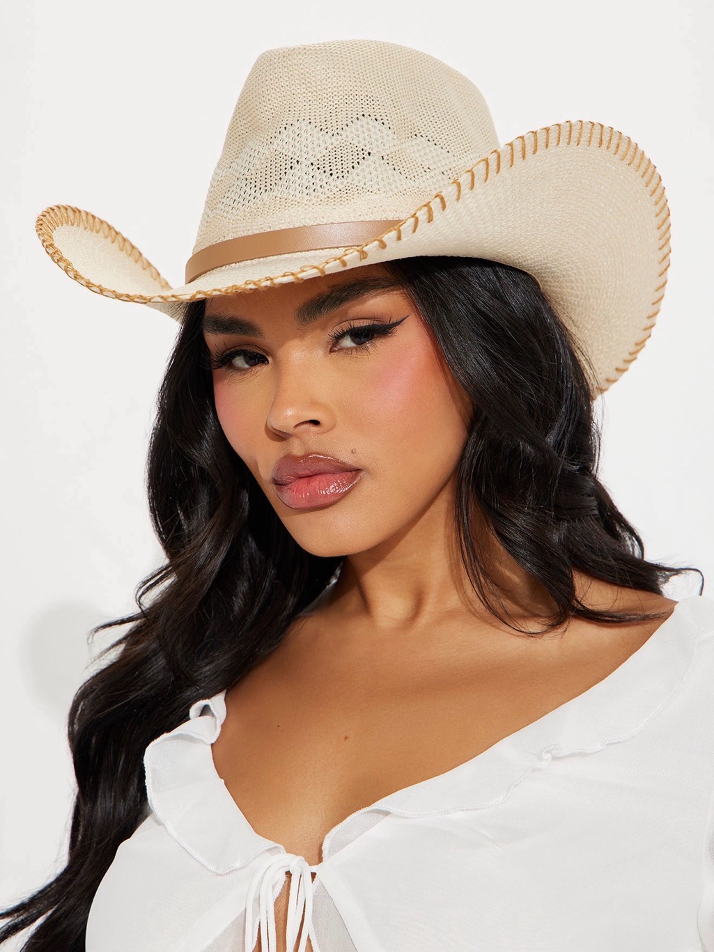 Nwot Fashion Nova Texas Sun Cowboy Hat - Natural/Combo